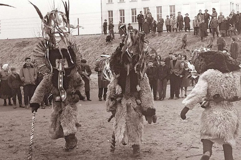 Kurenti in Ptuj in 1960 performing traditional Slovenian Carnival ritual
